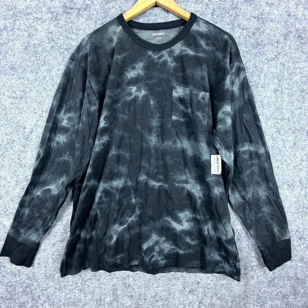 Old Navy Shirt Mens Large Black Tie Dye Cotton Pocket Long Sleeve Retro